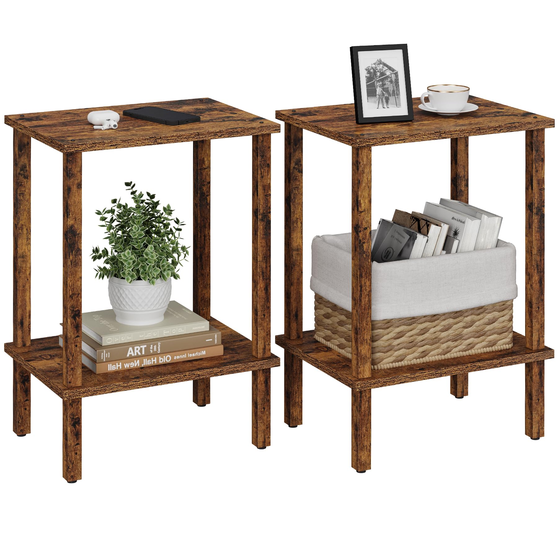 TUTOTAK End Table, Set of 2, Side Table, Nightstand, 2-Tier Storage Shelf, Sofa Table for Small Space, Living Room, Bed Room TB01BB035