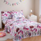 ست ملحفه کودکان یونیکورن صورتی JSD، سایز تویین، ۳ تکه، ملحفه‌های رختخواب میکروفایبر چاپ شده با طرح رنگین کمان برای دختران، جیب عمیق