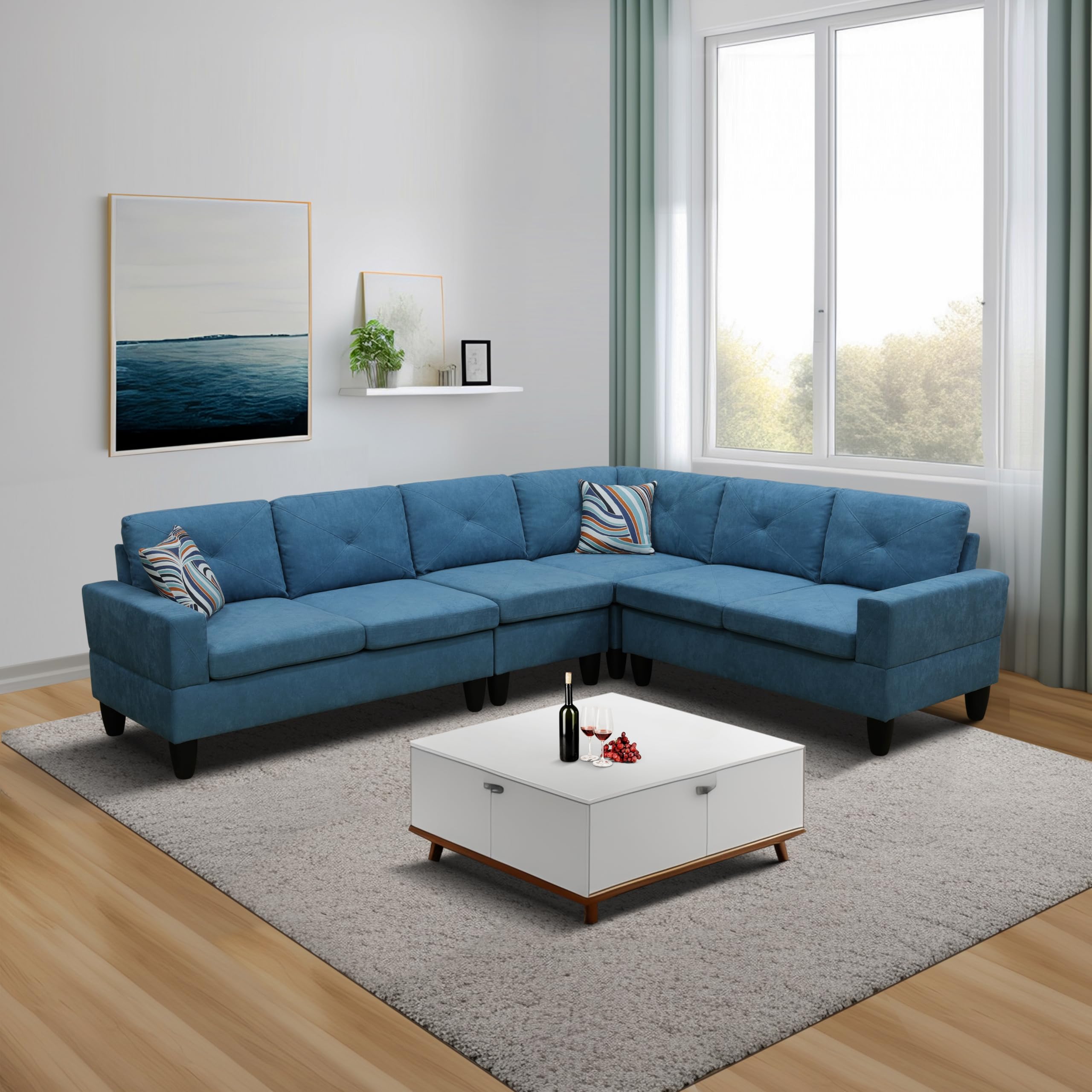 Ball & Cast Calico 4-Piece Couch Living Room Couch Set with Sofa and Loveseat,Modular L Shaped Sectional Couches w/Free Combination and Wood Frame,Furniture for Apartment,Studio,Office,Pale Green