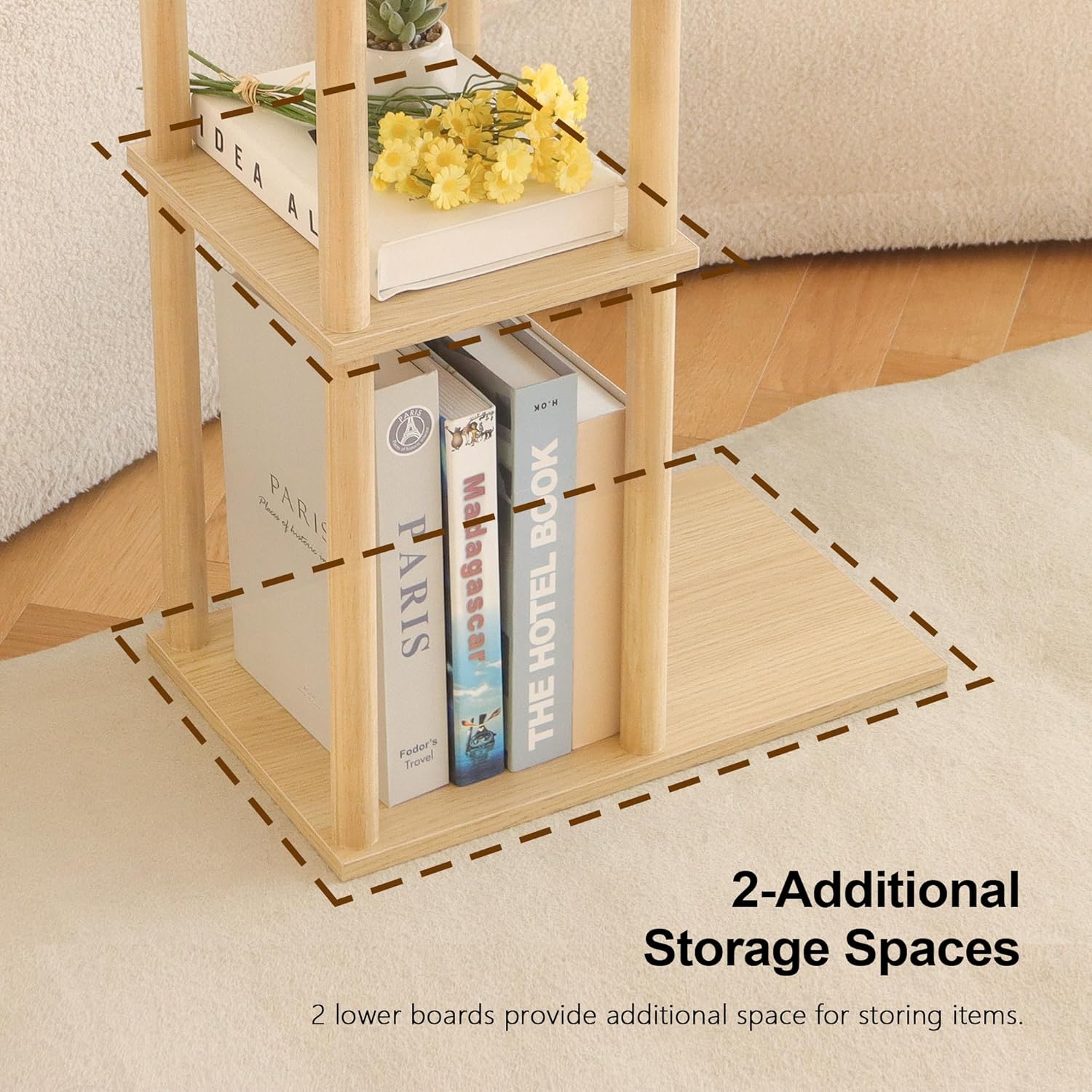 AWASEN C Shaped End Table, Small Side Table for Couch, 3-Tier Wood Sofa Table Coffee Table for Living Room, Small Space, Bedroom, Home Office, Easy Assembly, Natural