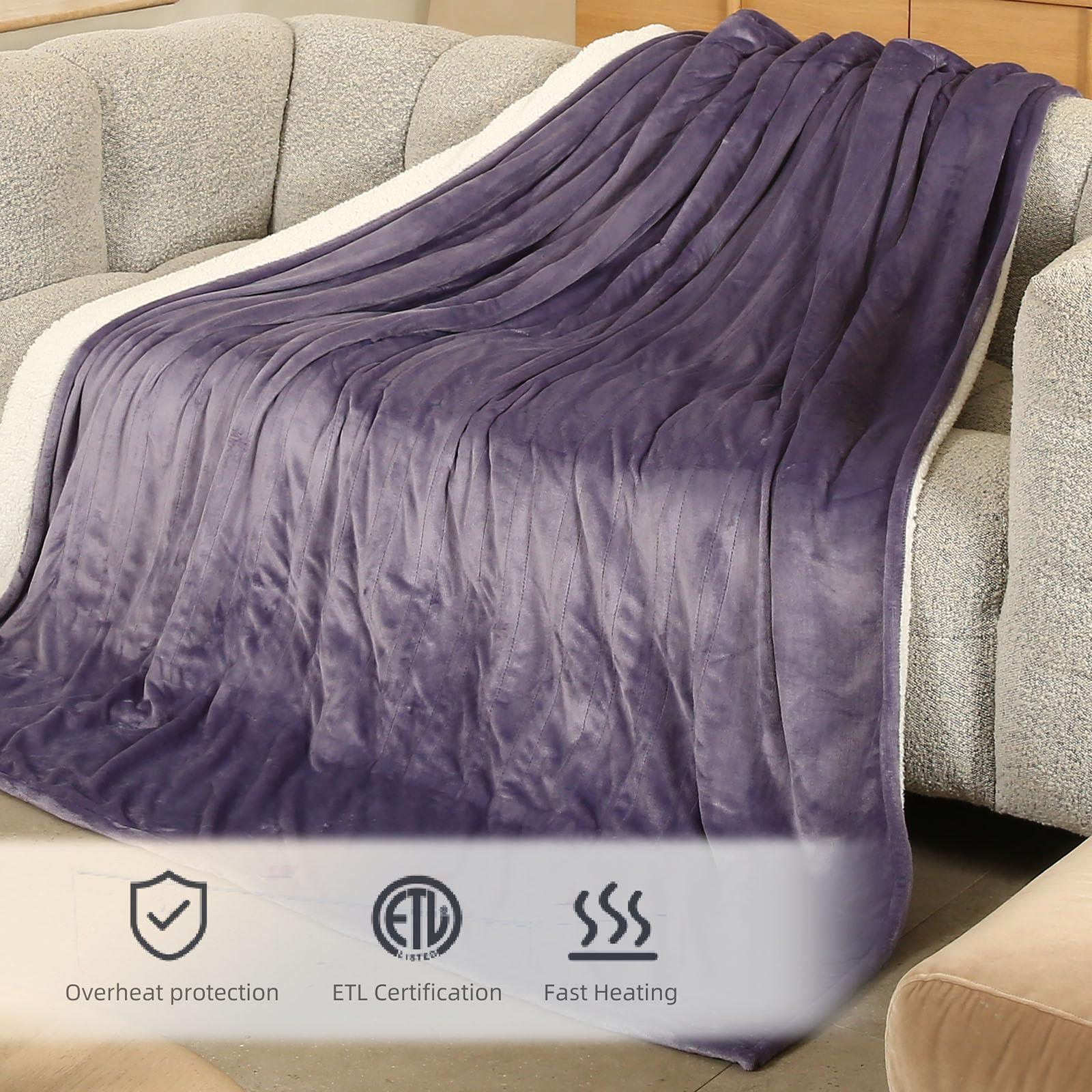 Coperta Elettrica Riscaldata Plaid con 5 Livelli di Riscaldamento e Spegnimento Automatico dopo 4 Ore, Plaid Riscaldato 50"x60" con Certificazione ETL e FCC per Casa e Ufficio, Lavabile in Lavatrice, Grigio Scuro