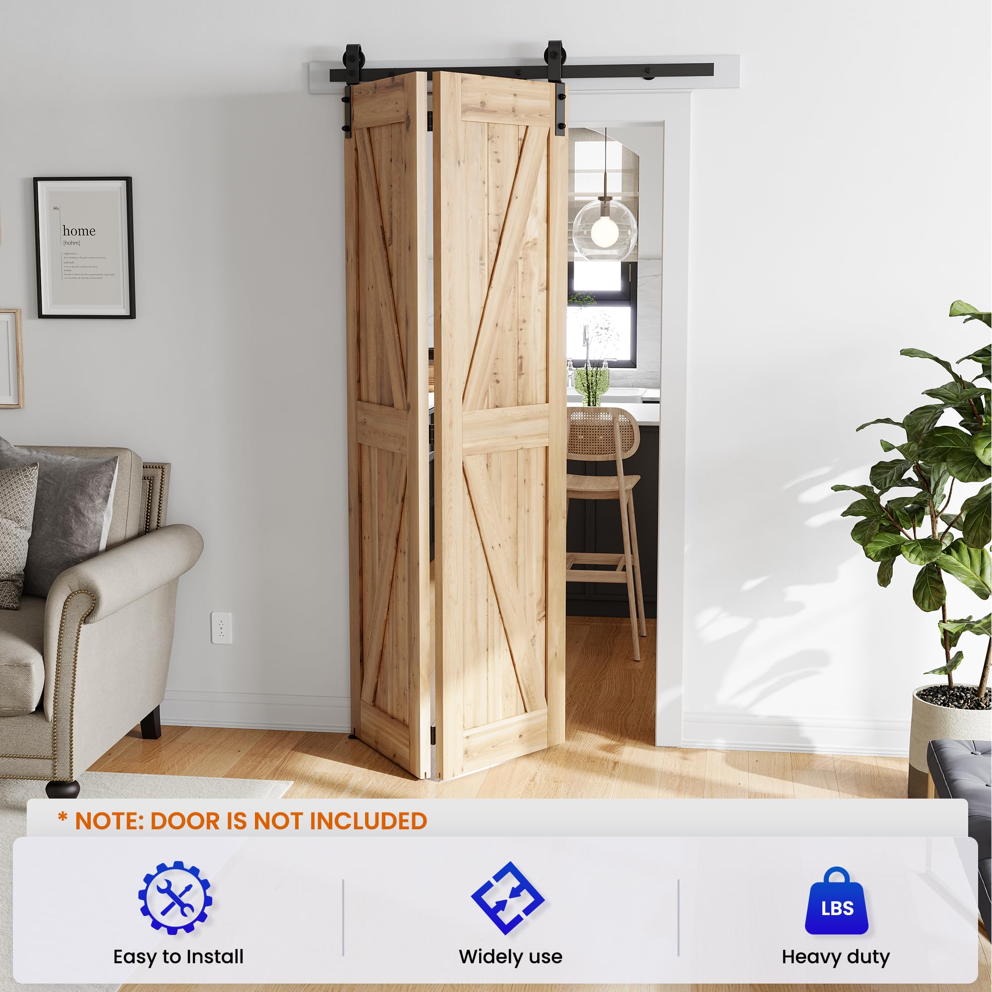 SMARTSTANDARD 3.3ft/40 Bi-Folding Sliding Barn Door Hardware Kit, Bifold Barn Door Hardware Heavy Duty Sturdy Side Mounted for 2 Doors -Smoothly and Quietly-Easy to Install, Fit 36'' Doors, No Doors
