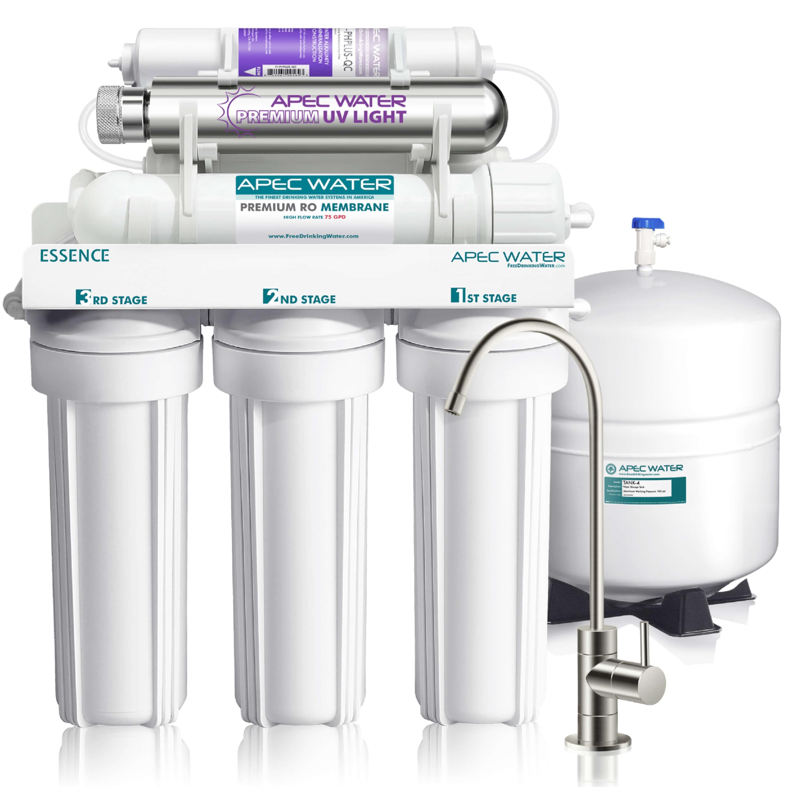 APEC Water Systems ROES-50 Essence Series Top Tier 5-Stage WQA Certified Ultra Safe Reverse Osmosis Drinking Water Filter System with Extra High Capacity Pre-Filter Set Stage 1-3
