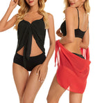 2 stykker sarong cover-ups til kvinder strand badedragt omslag gennemsigtig kort nederdel bikini chiffon tørklæde til badetøj (sort rød