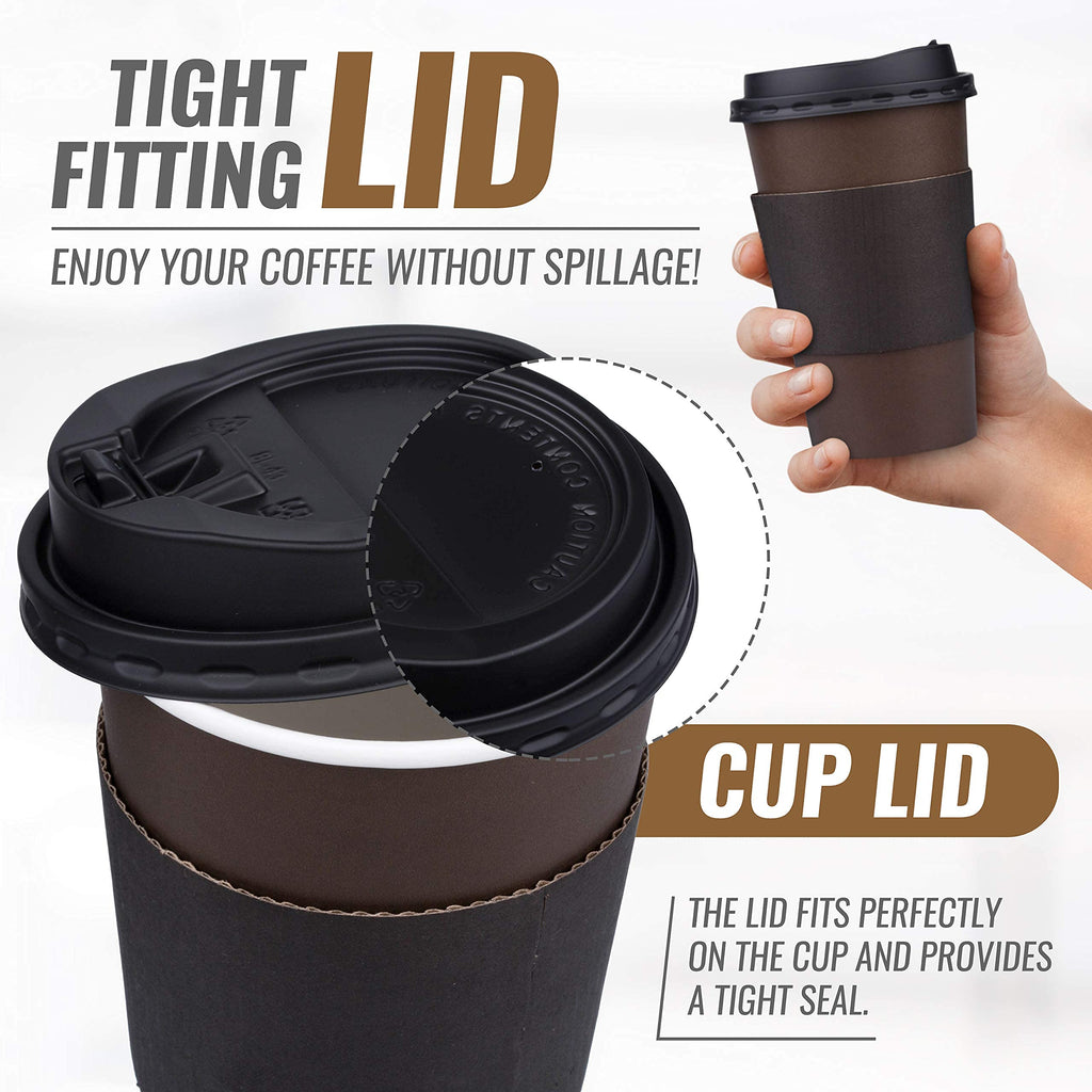 Promora 12 oz Brown Disposable Coffee Cups with Lids & Sleeves, Hot Coffee Cup Sleeves Disposable, Premium Insulated To Go Coffee Paper Cups with Lids & Sleeves (12 oz, Pack of 80) Brown and Black