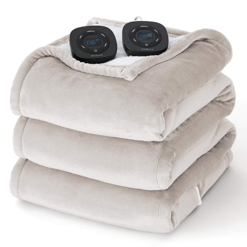 Bedsure Electric Blanket Queen Size - Dual Control Heated Blanket Queen, GentleSoft™ Fast Heating with 10 Time Settings & 10 Heat Settings, Warm Gift for Grandma (84x90 inches, Grey)