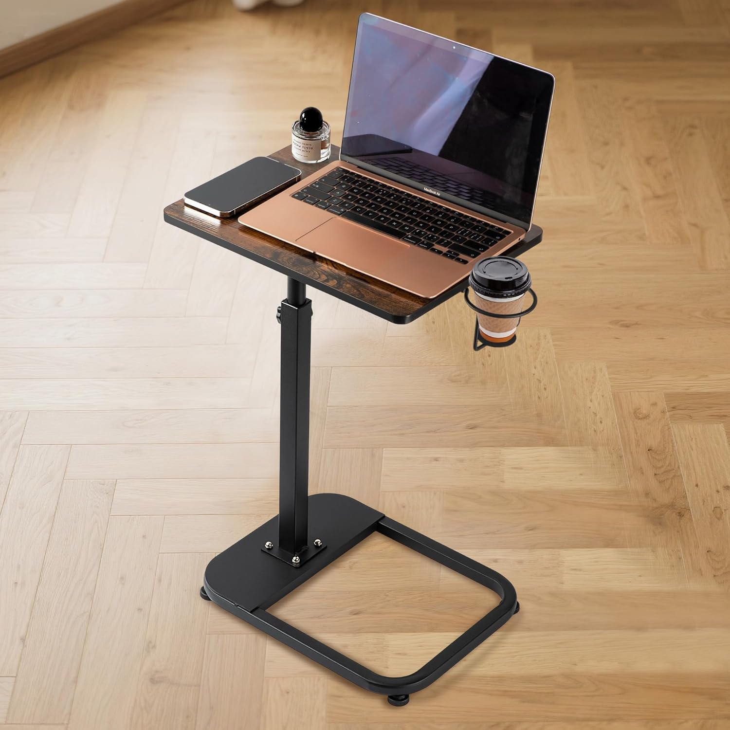 Adjustable TV Tray Table with Rounded Metal Corners, C-Shaped Snack Table for Couch, Sofa, Bed or Chair, Small Space Side Table for Eating, Dinner, or Laptop Use