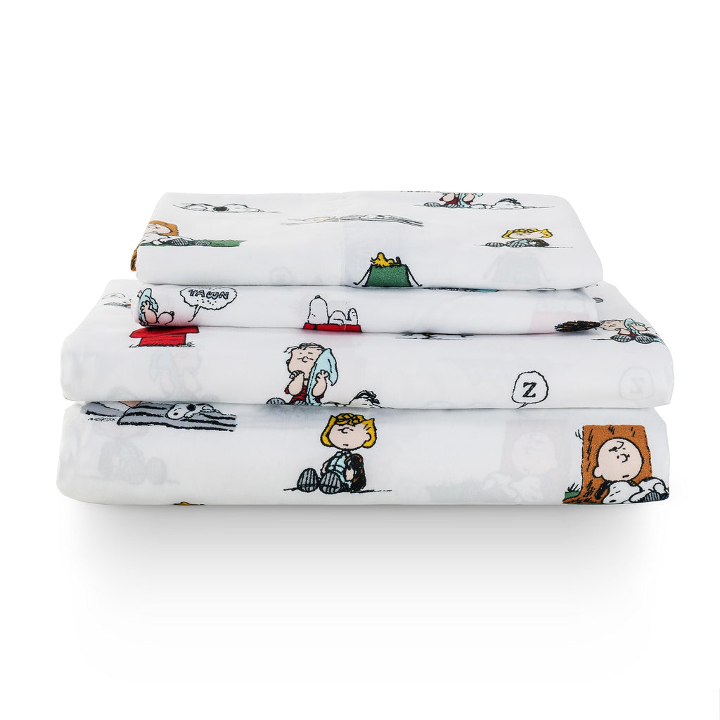 Zestaw pościeli Berkshire Blanket Peanuts® dla dzieci, rozmiar pełny - 4 części, Peanuts® mini pozy i łapy szare, urocze postacie Snoopy nadrukowane na miękkich mikrofibrowych prześcieradłach