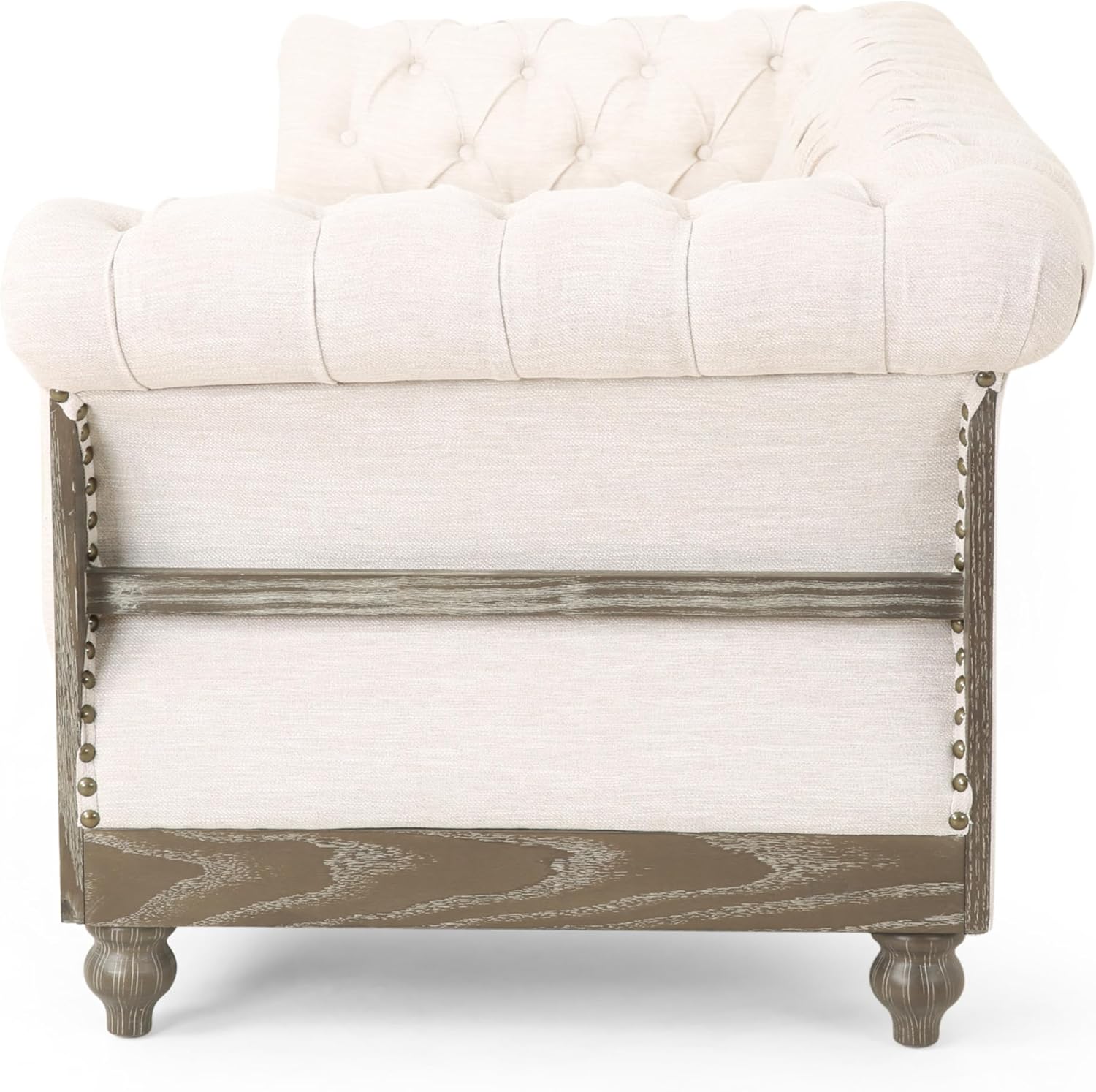 Merax Chesterfield Sofa, Retro Style Upholstered 3 Seater Rolled Arm Couch for Living Room Bedroom Office, Beige