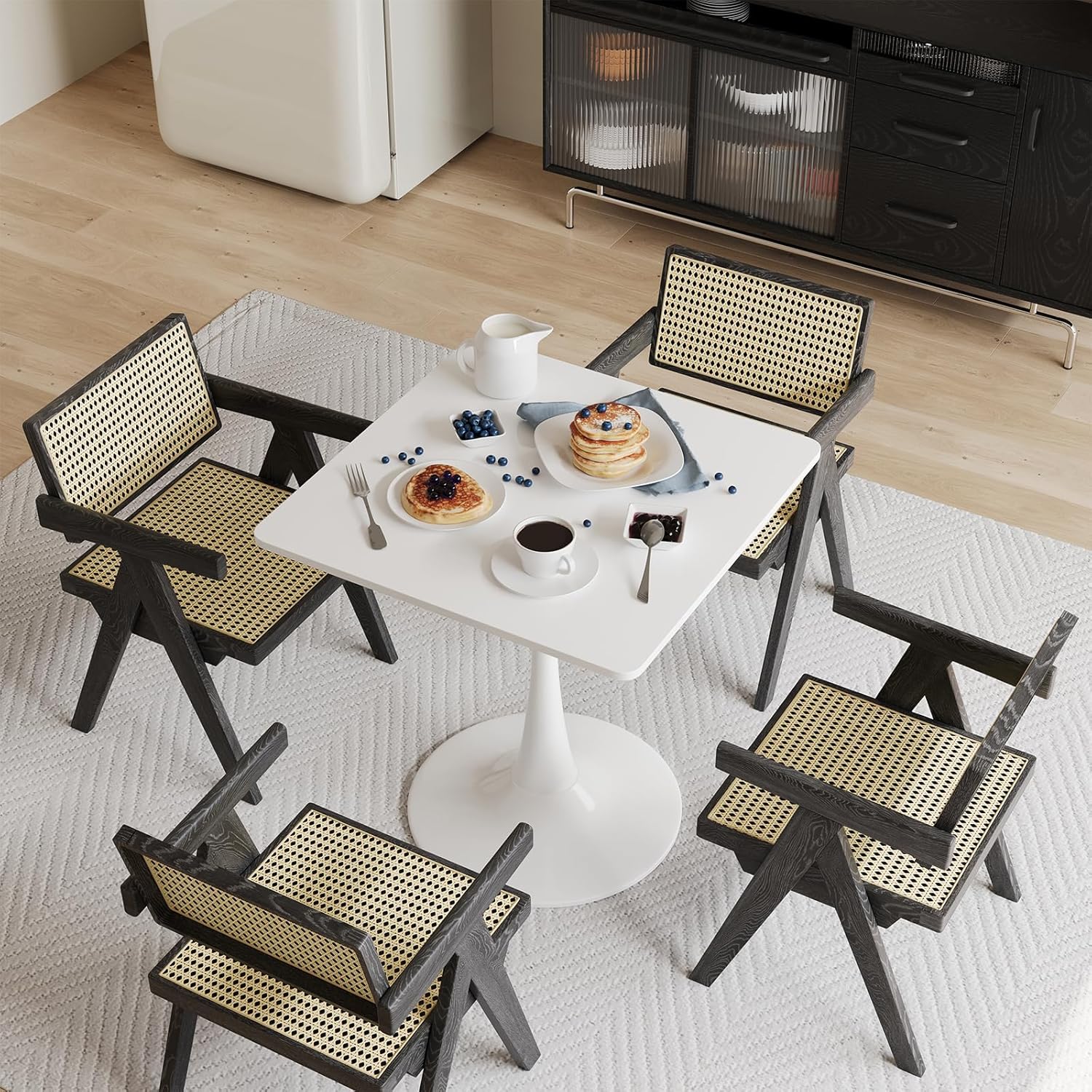 White Square Tulip Table for 2 Person, 24 Inch Small Dining Table with Pedestal Base for Two, Mid Century Modern Tulip Tables for Kitchen, Living Room, Cafe, Coffee, Office, Bistro, Pub, Bar, Wood Top