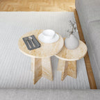 Travertine Efect Round Nesting Coffee Table Set of 2 Modern Coffee Table Small Side Table End Table for Living Room