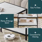SAYGOER White Coffee Table with Storage 2 Tier Modern Suqare Coffee Tables for Living Room Small Faux Marble Center Table for Office Apartment Home, Easy Assembly