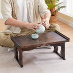 Japanese Floor Table, Small Coffee & Tea Table, Altar for Meditation, Low Table for Sitting on Floor, Wood Bed Tray With Foldable Legs, Laptop Desk