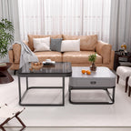 Jerry & Maggie Ø 27.5" Modern Nesting Coffee Table Set of 2, Round Glass Coffee Table & Side Table with Drawer, Tempered Glass & Leather Upholstery, Coffee Tables for Living Room, Small Space Friendly