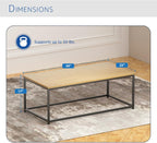 Modern Industrial Style Rectangular Coffee Table for Living Room, Bedroom - Rustic Accent Minimalistic Furniture with Wood Grain Top & Metal Frame - Center TV Table - Light Brown