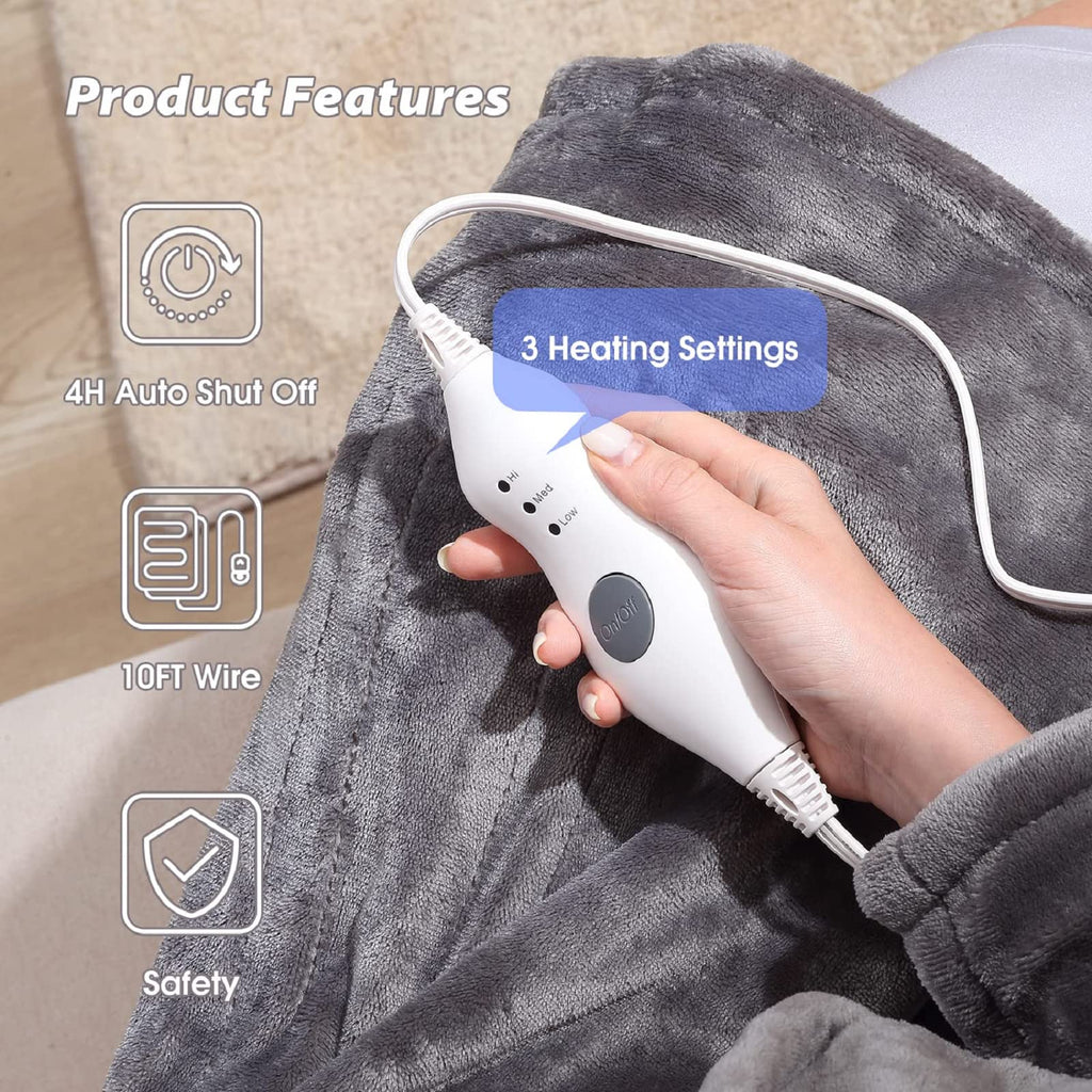 Manta Elétrica Tefici, Super Aconchegante e Macia, Flanela de 2 Camadas 50" x 60", Manta Aquecida com 3 Níveis de Aquecimento e Desligamento Automático em 4 Horas, Lavável na Máquina, Certificada ETL e FCC, Uso Residencial e Escritório, Cor Camelo