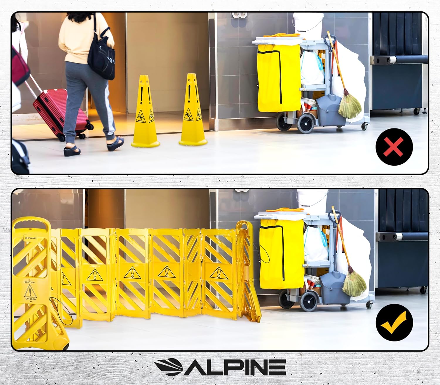 Alpine Commercial Safety Barriers, 13 Foot Expandable Mobile Barricade System - Folding Portable Barrier, Traffic Barricade Fence, Plastic Barricade for Construction, Traffic Control, Driveway Gate