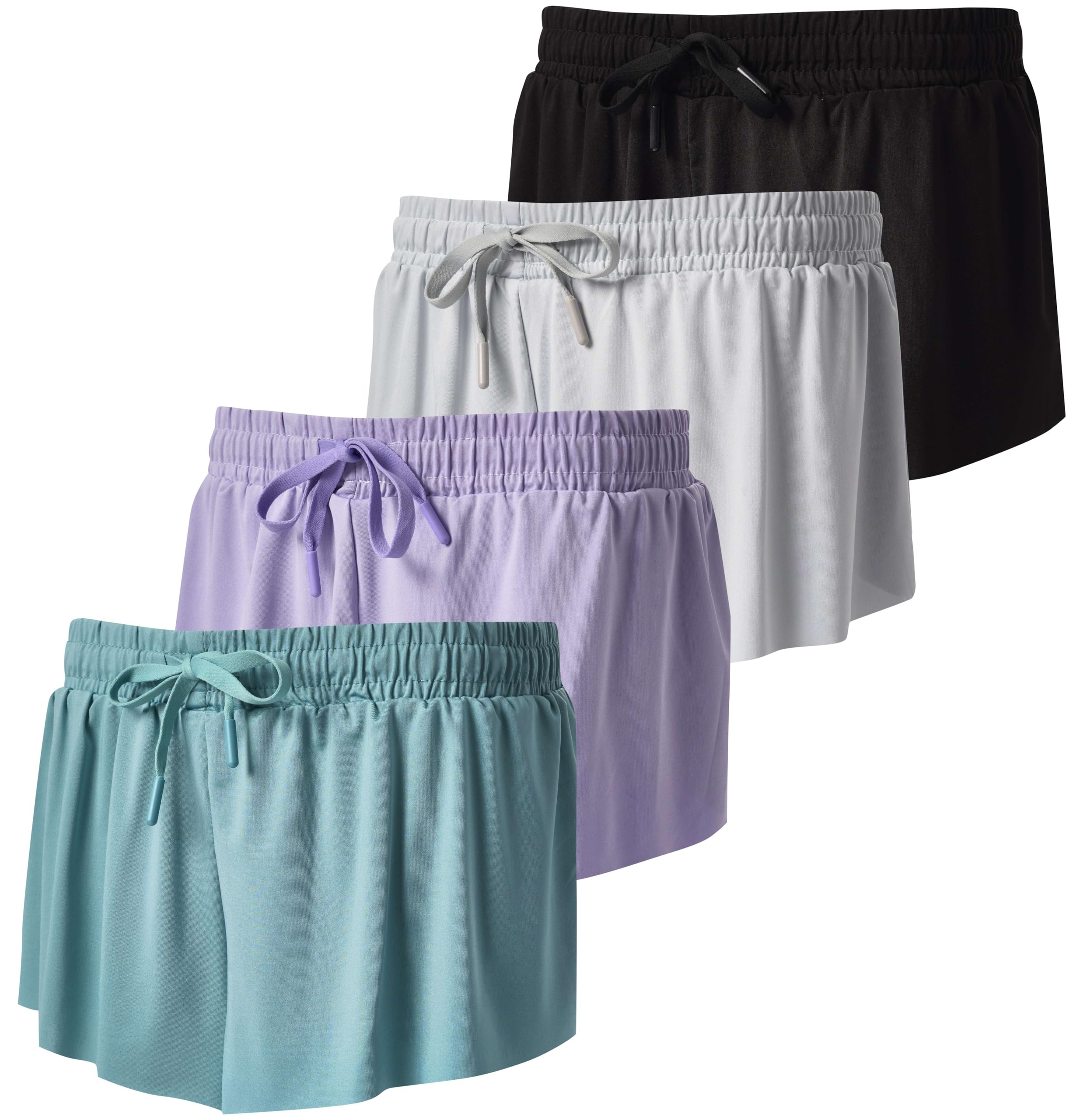 Real Essentials 4 Pack Girls Butterfly Shorts Flowy Teen Dance Athletic Kids Skorts Skirts Tennis Cheer Preppy Activewear Running Youth Workout Summer Liner, 4-5