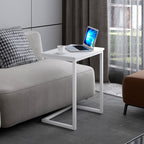 Sofa C Side End Table Wood Accent Couch Coffee Tray Snack Notebook Laptop Holder Over Bed Stand Reading Desk White Color 22x14x27 Inch Space Saving for Living Room Bedroom
