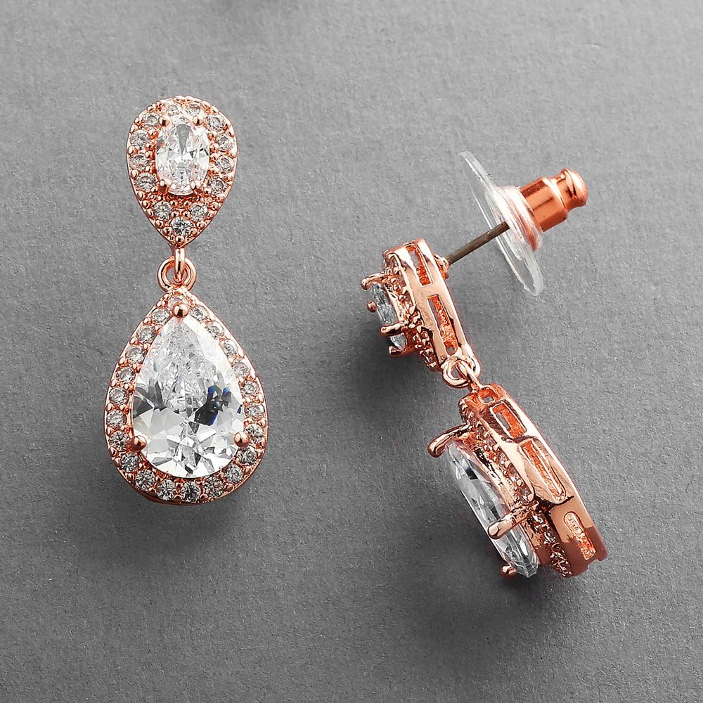 Mariell Cubic Zirconia Crystal Teardrop Dangle Bridal and Wedding Earrings, CZ Jewelry for Brides, Bridesmaids, Homecoming, Prom and Dressy Everyday Wear
