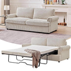 Reversible Sleeper Sofa Bed with Comfortable Memory Foam Mattress, Convertible Corduroy Full Size Pull Out Couch for Living Room, Space Saving Furniture, 70" Wide, Rounded Arms, Dark Green