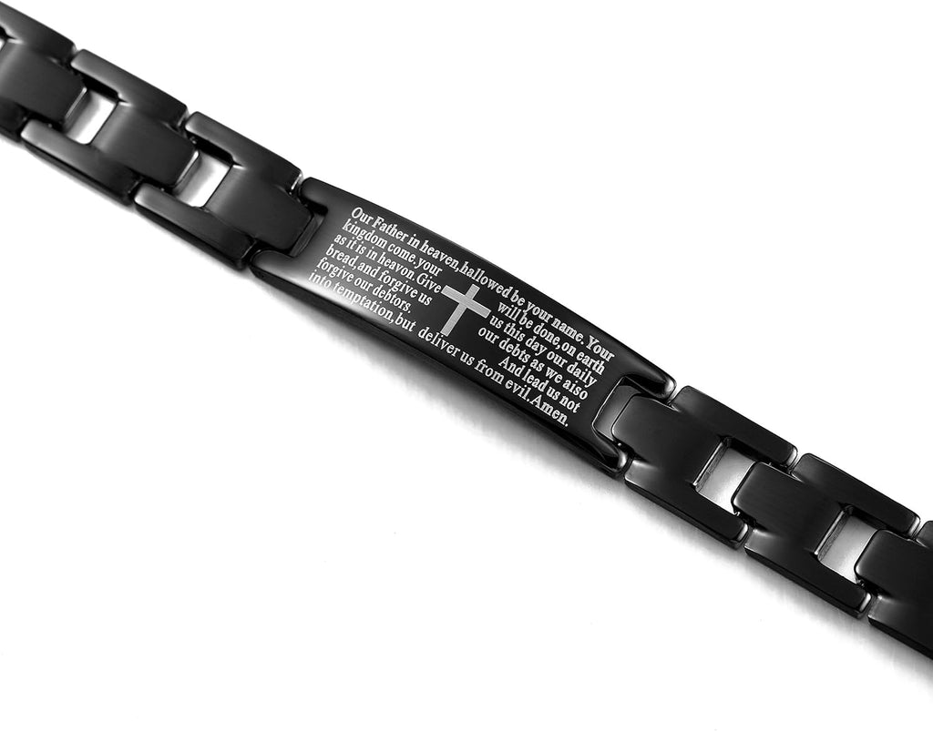 Urban Jewelry Lords Prayer Cross - 316L Stainless Steel Link Bangle Bracelet for Men