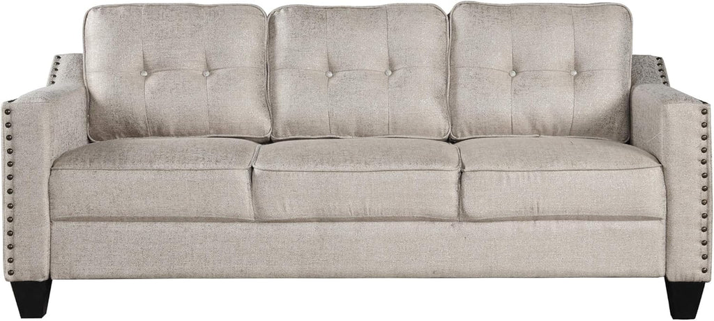 3 Pieses Mid-Century Modern Sofa Sets Linen Fabric Tufted Back Include 3 Seaters Couch, Loveseat and Armchair with Rivets Rivets for Home Apartment Office Living Room Furniture Sets