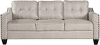 3 Pieses Mid-Century Modern Sofa Sets Linen Fabric Tufted Back Include 3 Seaters Couch, Loveseat and Armchair with Rivets Rivets for Home Apartment Office Living Room Furniture Sets