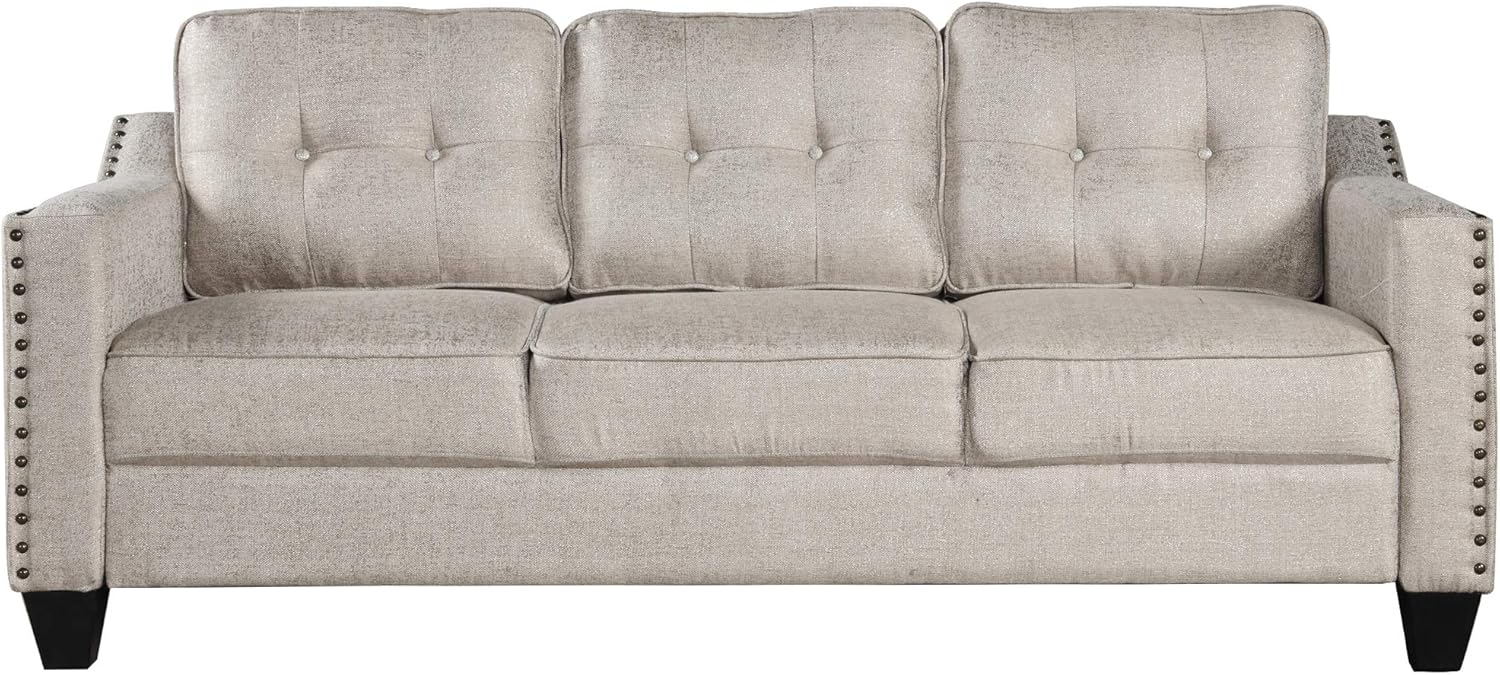 3 Pieses Mid-Century Modern Sofa Sets Linen Fabric Tufted Back Include 3 Seaters Couch, Loveseat and Armchair with Rivets Rivets for Home Apartment Office Living Room Furniture Sets