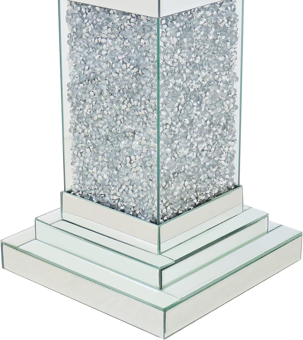 Pregaspor Silver Mirrored End Table, Square Side Table With Crystal Inlay, Modern Gorgeous Coffee Table for Living Room Bedroom