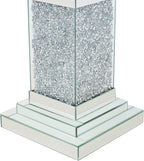 Pregaspor Silver Mirrored End Table, Square Side Table With Crystal Inlay, Modern Gorgeous Coffee Table for Living Room Bedroom