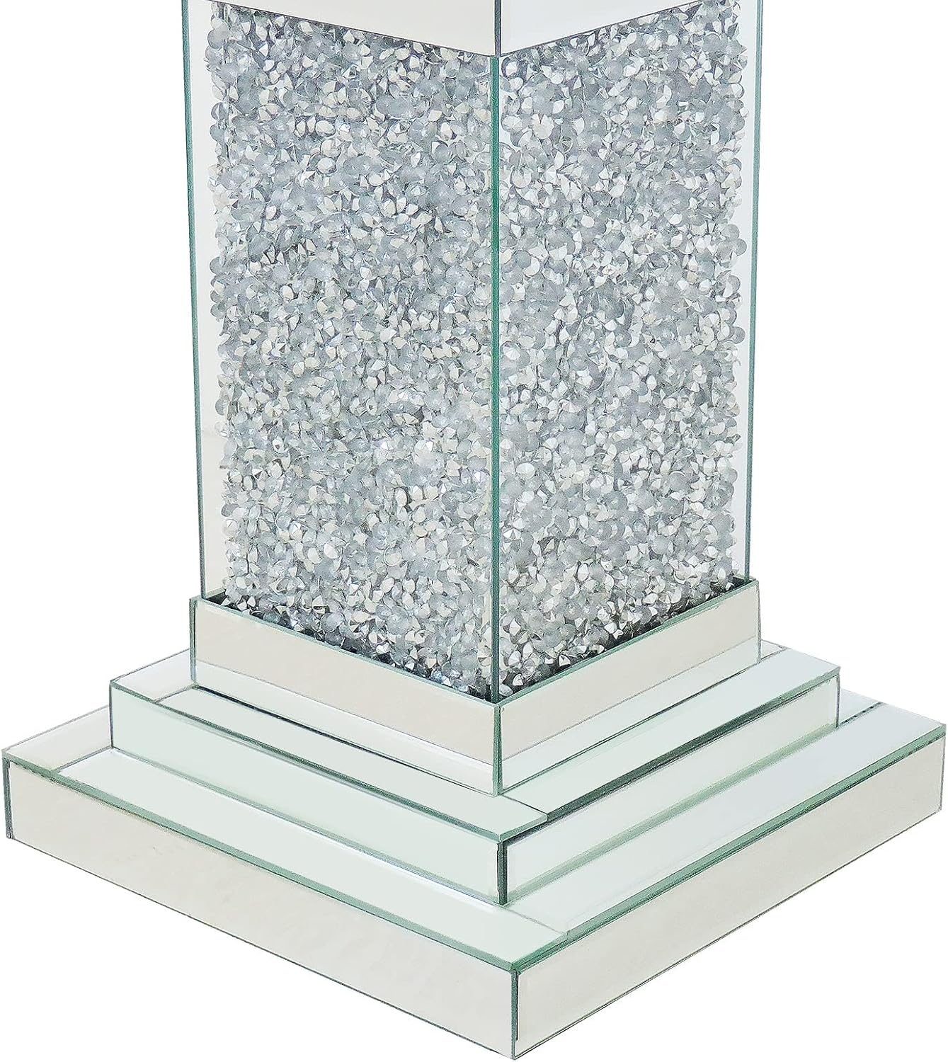 Pregaspor Silver Mirrored End Table, Square Side Table With Crystal Inlay, Modern Gorgeous Coffee Table for Living Room Bedroom