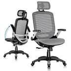 GABRYLLY Ergonomic Office Chair, High Back Home Desk Chair with Headrest, Flip-Up Arms, 90-120° Tilt Lock and Wide Cushion, Big and Tall Mesh Chairs for Man Woman, Black Task Chair