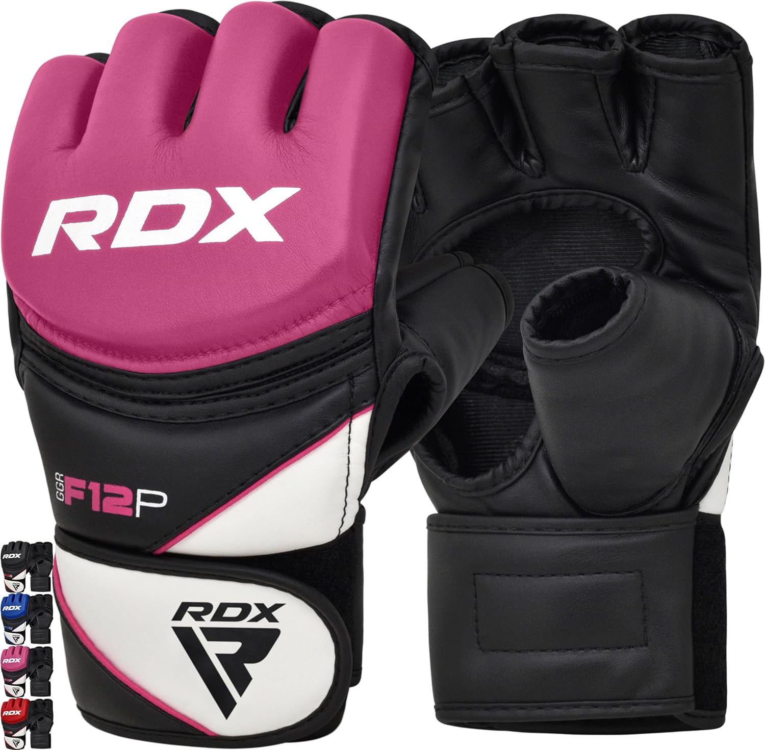 RDX MMA Gloves Grappling Sparring, Maya Hide Leather, Boxing Gloves Men Women Muay Thai Martial Arts Training, Half Finger Adjustable Mitts Wrist Support Kickboxing Cage Fighting Punching Bag Workout