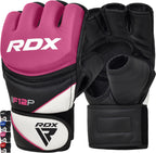 RDX MMA Gloves Grappling Sparring, Maya Hide Leather, Boxing Gloves Men Women Muay Thai Martial Arts Training, Half Finger Adjustable Mitts Wrist Support Kickboxing Cage Fighting Punching Bag Workout