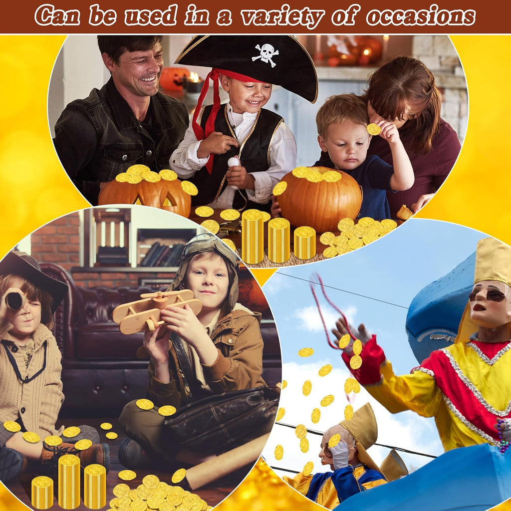 120 PCS Gold Coins, 1.4 in Plastic Gold Coins, 0.08 in Thick Fake Coins Pirate Coins Tokens Play Coins for Kids, Pirate Treasure Classroom Reward Adventure Theme Party Supplies for Pirate Party