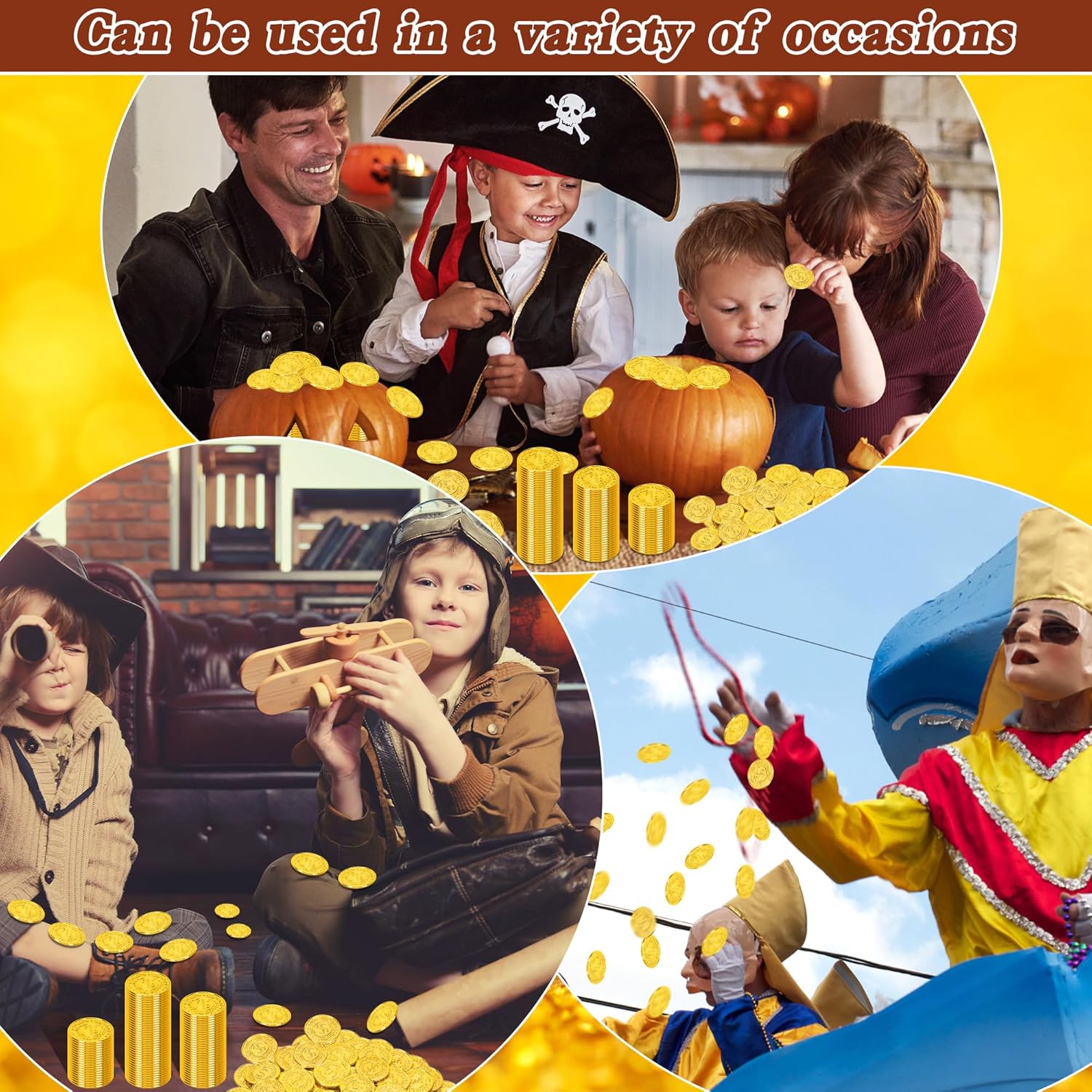 120 PCS Gold Coins, 1.4 in Plastic Gold Coins, 0.08 in Thick Fake Coins Pirate Coins Tokens Play Coins for Kids, Pirate Treasure Classroom Reward Adventure Theme Party Supplies for Pirate Party