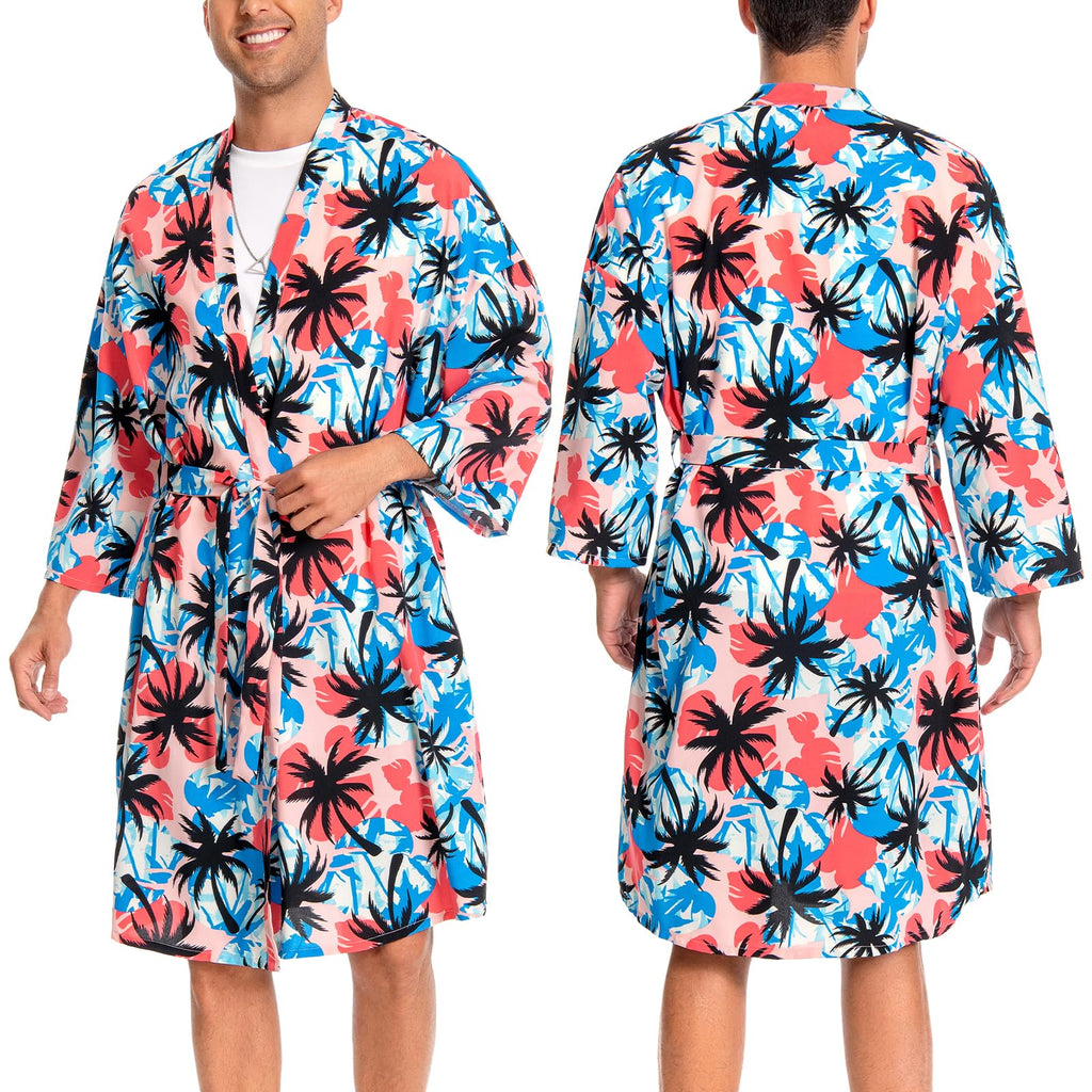 OLAOLA Men Lightweight Kimono Robe with Belt Japanese Style Robe Jacket Casual Open Front Long Cardigan Cape Coat Outwear