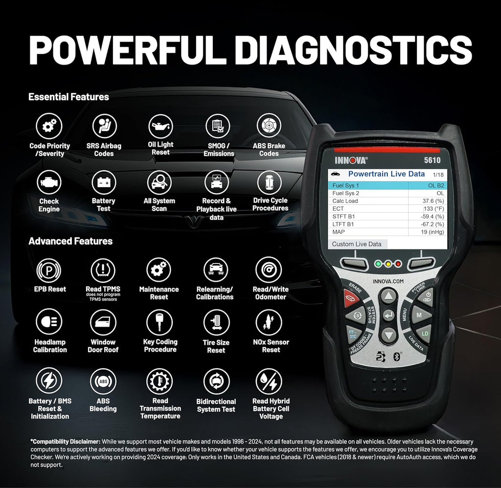 Innova 5610 OBD2 Bidirectional Scan Tool - Understand Your Vehicle, Pinpoint What's Wrong, and Complete Your Repairs with Less Headache, Updates Included, US-Based Technical Support