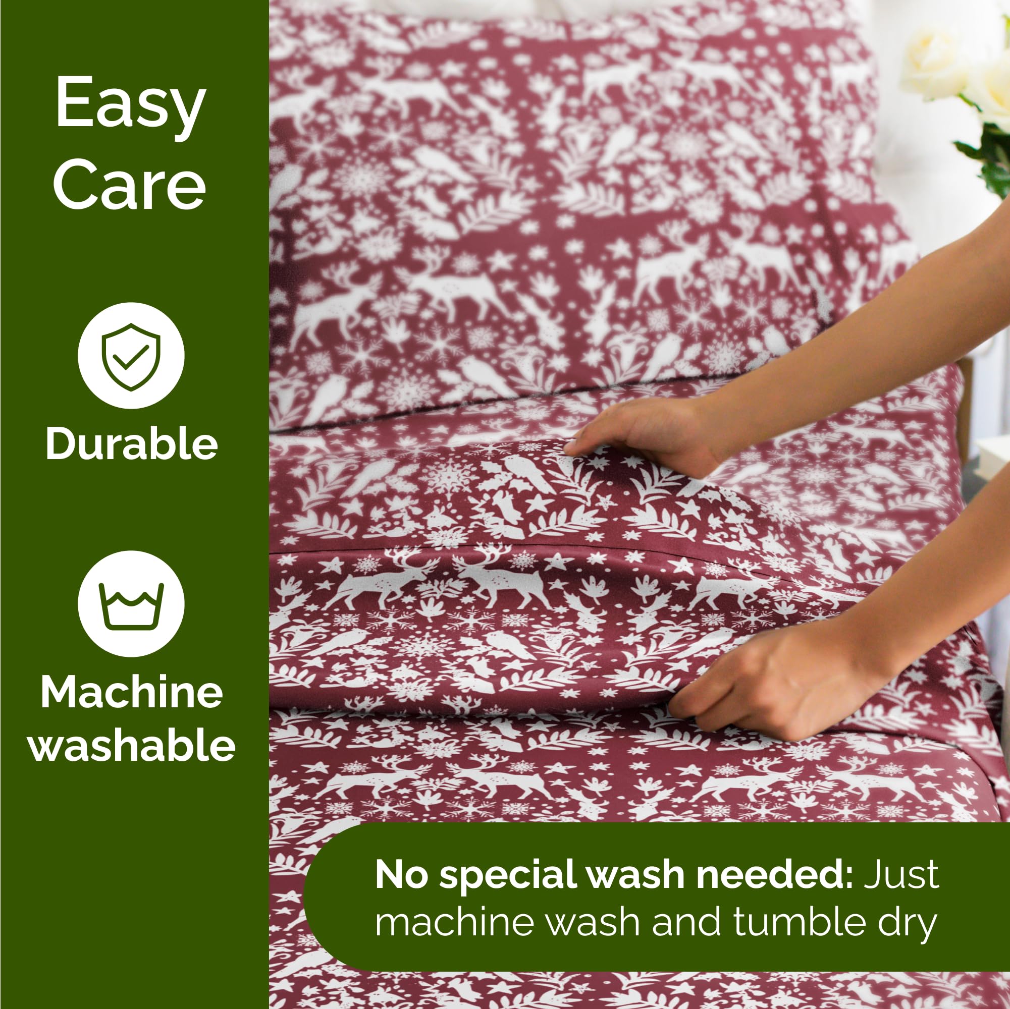 Komplet pościeli King Christmas Tree - Świąteczny wzór Xmas na lnie - Głębokie kieszenie - Dopasowany krój - 4 części - Bez zagnieceń - Wygodna i chłodząca świąteczna pościel zimowa - Łatwa w pielęgnacji - Przyjazna dzieciom