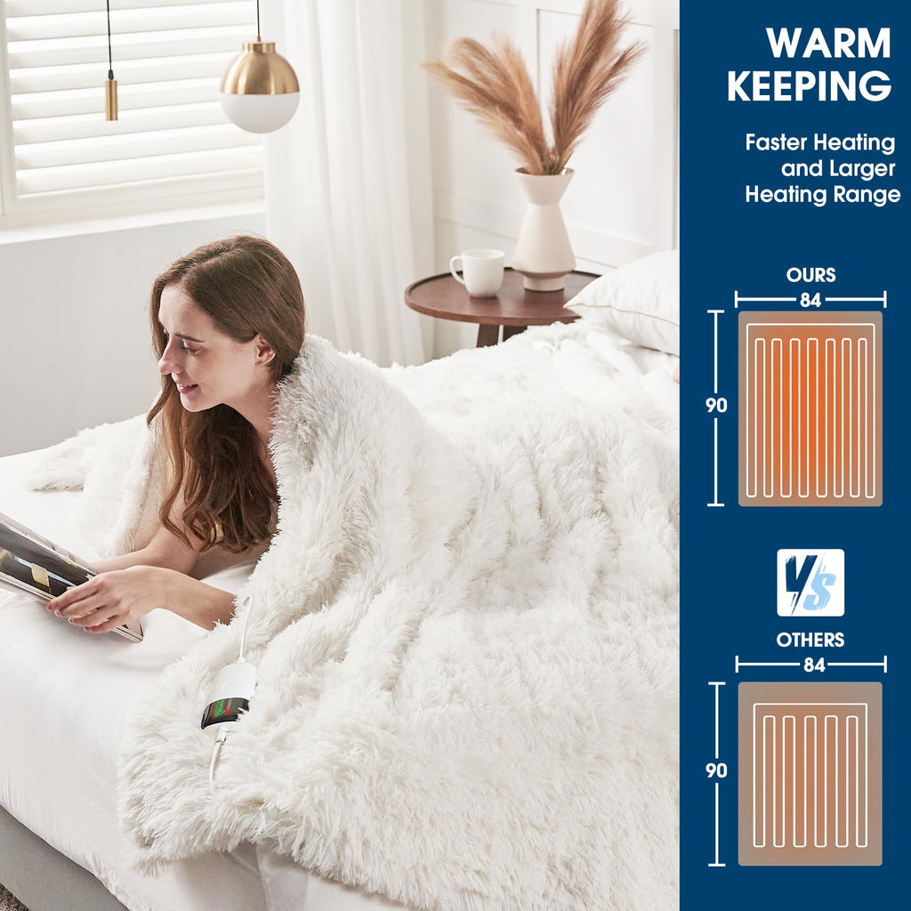 Elektrische Heizdecke mit Kunstpelz, Größe mit flauschigem Sherpa-Rücken, wärmende Plüschdecke Geschenk, weiche Heizdecken mit 10 Wärmeeinstellungen, 5 Zeiteinstellungen, ETL 50"x60", Anthrazitgrau