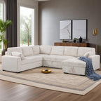 Oversized U-Shaped Sleeper Sectional Sofa Modern Fluffy Corduroy Upholstered Corner Convertible Sofabed with Pull Out Sleeper Couch Bed ,Storage Left Chaise and Pillows for Living Room Furniture Sets