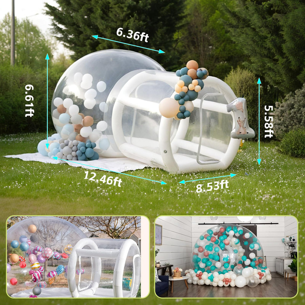 Aufblasbares Bubble-Haus für Kinder und Erwachsene, 10FT Bubble Bounce Ballonhaus, aufblasbare Ballonkuppel mit 6' langem Tunnel und doppelten Luftgebläsen für Party, Hochzeit, Geburtstag, Urlaub im Freien