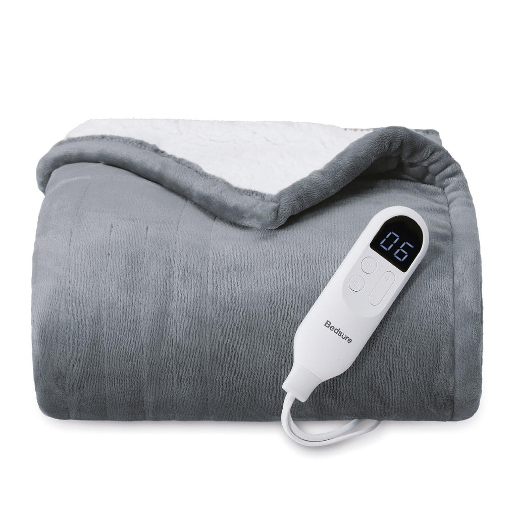 Bedsure Electric Blanket Queen Size - Dual Control Heated Blanket Queen, GentleSoft™ Fast Heating with 10 Time Settings & 10 Heat Settings, Warm Gift for Grandma (84x90 inches, Grey)