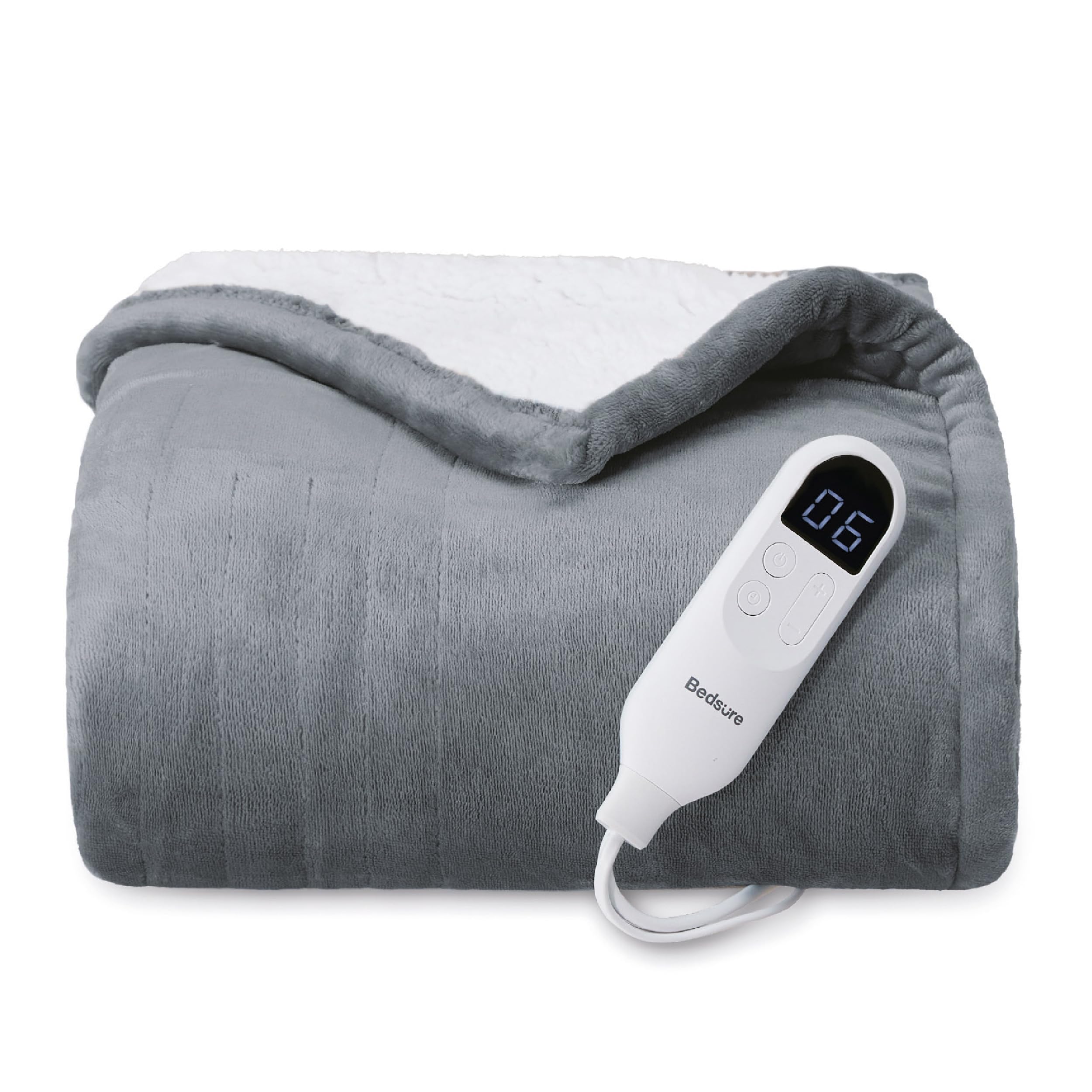 Bedsure Electric Blanket Queen Size - Dual Control Heated Blanket Queen, GentleSoft™ Fast Heating with 10 Time Settings & 10 Heat Settings, Warm Gift for Grandma (84x90 inches, Grey)