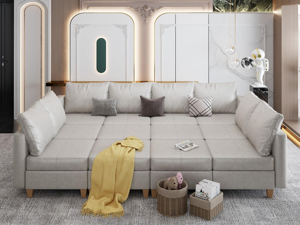 EASE MOOSE Faux Leather Sectional Sofa Sleeper Couch with Storage,Faux Leather Moduar Sectional Sleeper Sofa Bed Modular Couch for Living Room