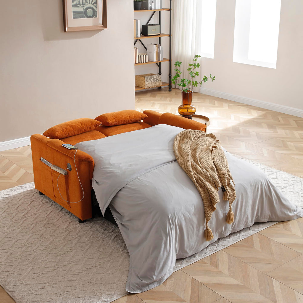 Eafurn 3 in 1 Convertible Pull Out Sleeper Sofa Couch Bed Queen Size, Corduroy Pullout Lounge Loveseat RV Sofa&Couches Sofabed with Soft Pillows Armrest,Side Pockers for Living Room Apartment