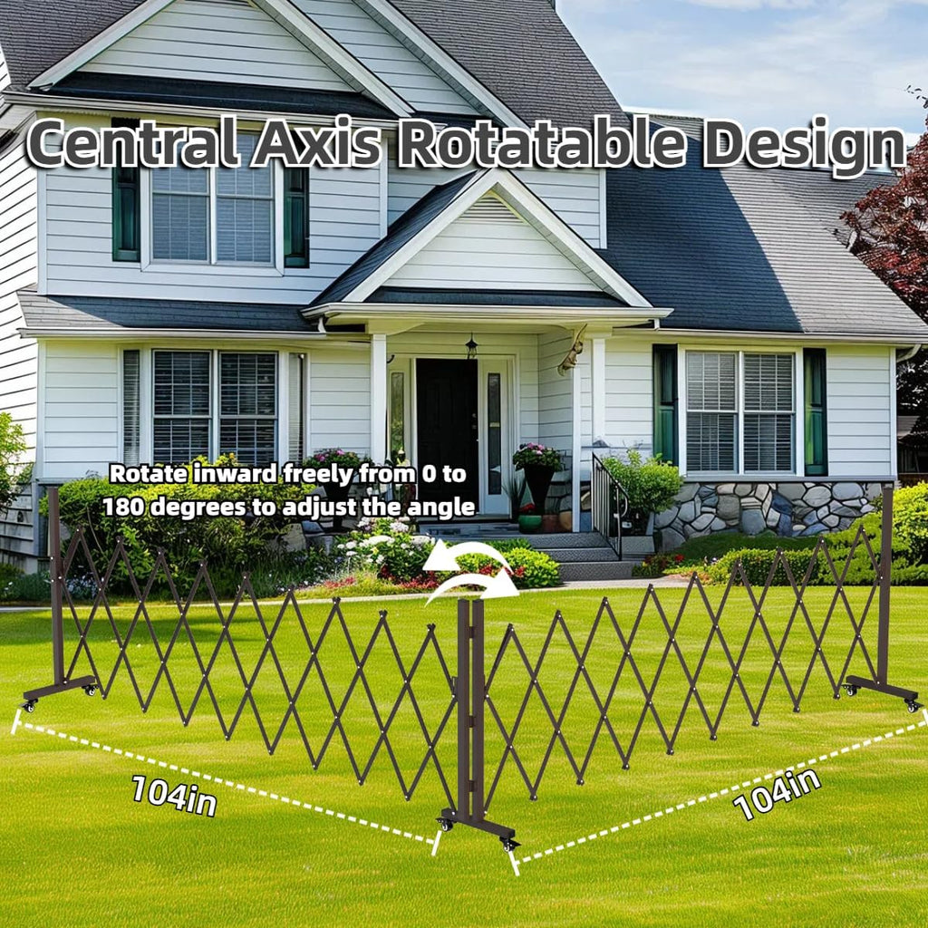 209" Width Expandable Driveway Gate & Retractable Fence Outdoor - 180° Rotating Aluminum Barricade with Casters, Metal Safety Barrier for Backyard/Dog Security (216.54 * 41.34,Grey)