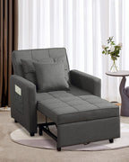 XSPRACER [Updated Convertible Chair Bed, Sleeper Sofa 3 in 1, Stepless Adjustable Backrest,Armchair, Sofa, Bed, Linen, Dark Gray, Single One