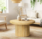 ZYBT 27.6 Inches Round Coffee Table, Tambour Design Coffee Tables, Farmhouse Fluted Design Center Accent Cocktail Tea Table for Home